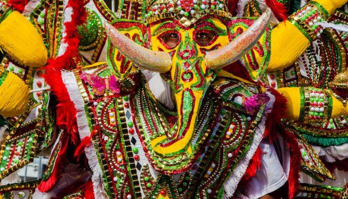 picture of someone dressed up at the Junkanoo Parade